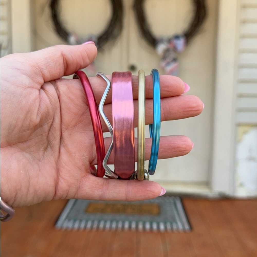 Colorful Metal Bangle Bracelet Set - Red, Pink, Gold, Blue, Silver